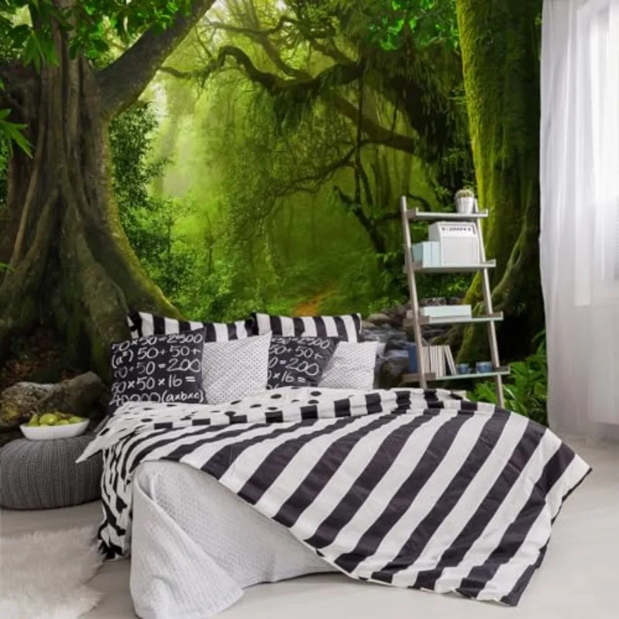 

Forest Landscapes Woodland Tree Fabric Wallpaper Living Room Bedroom Bathroom Flowing Jungle Wall Mural- not Peel and Stick
