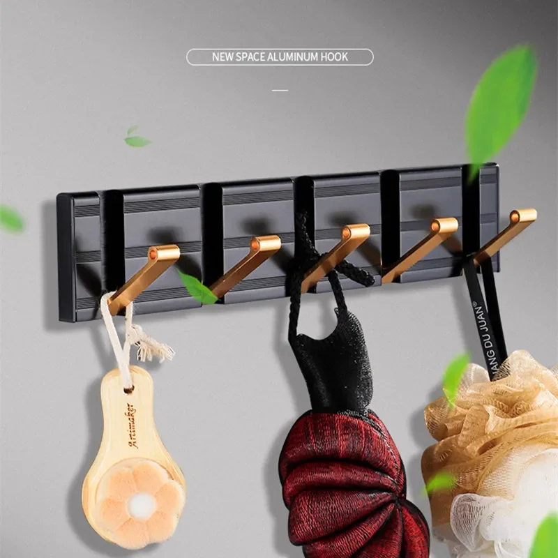 Hidden Clothes Hook Black/Silver Wall Mounted Space Aluminum Coat Hanger Hooks Bathroom Hardware Robe Hooks Drill Hole Row Hook