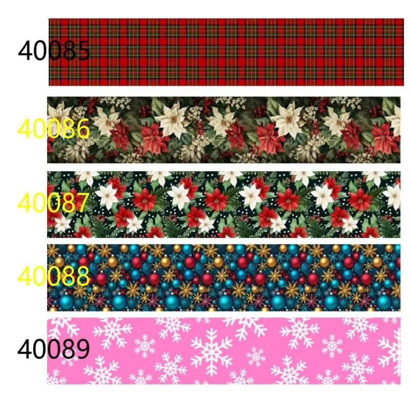 (5yards)Christmas Snowflake Flower Decoraion Ribbon Printed Grosgrain Ribbon for Hairbows Crafts DIY Accessorics