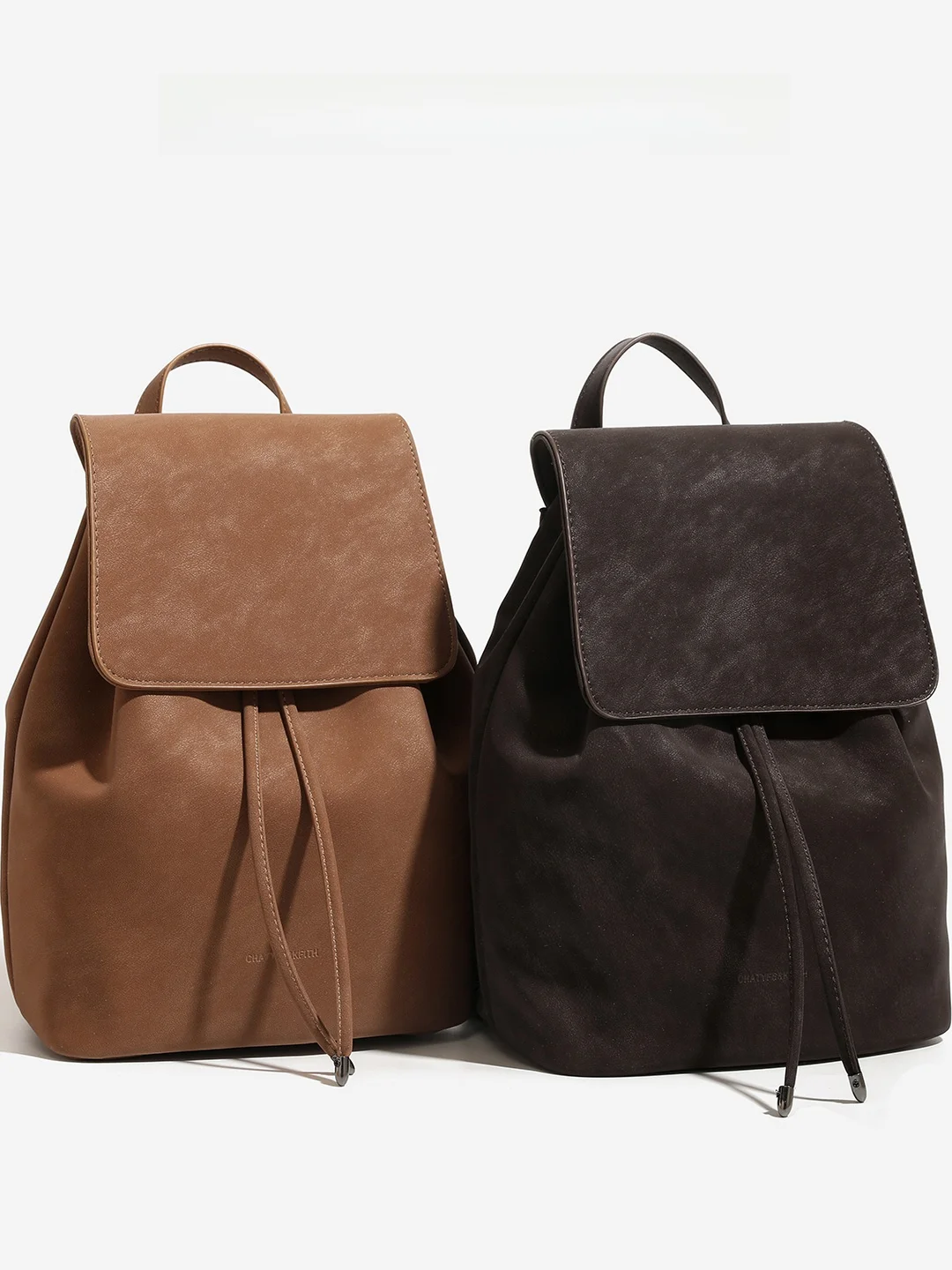 CharlieKitty Retro Drawstring Backpack Women's Commuter Bag American Retro Style Color Block Hard Handle PU Leather Hobo Bag