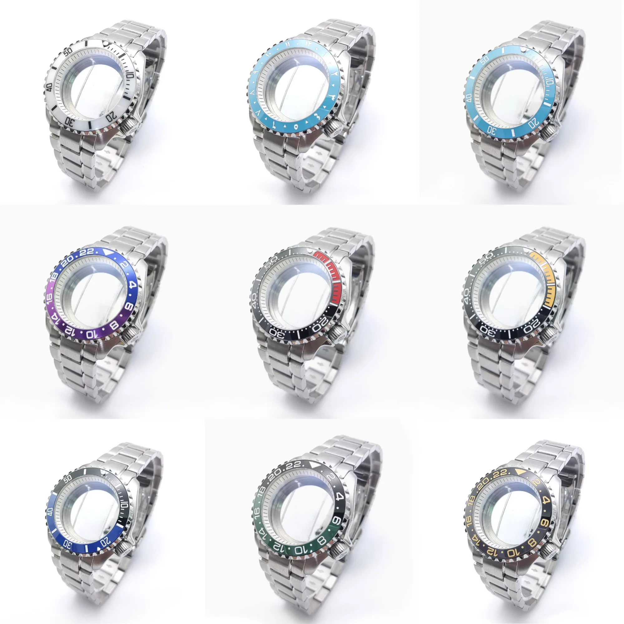Per Submariner Custodia 42mm 50M Diving Quadrante in vetro zaffiro Solido Oyster/Jubilee Bracciale per movimento NH35 NH36
