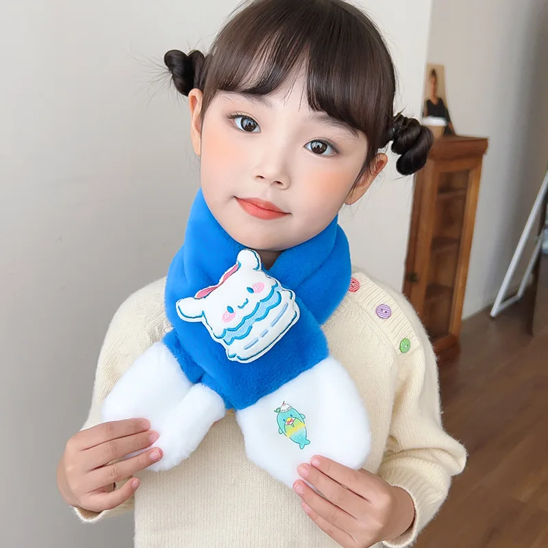 Sanrios Kuromi Child Scarf Winter Boy Girl Cinnamoroll Anime Kawaii Cartoon Cute Plush Thicken Keep Warm Crossover Scarf