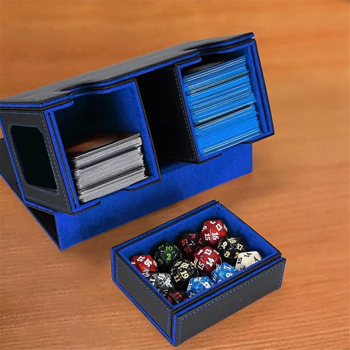 صندوق تخزين بطاقات AT42 لأكثر من 200 بطاقة، حافظة بطاقات 3 في 1، منظم بطاقات مع 4 فواصل باللون الأزرق