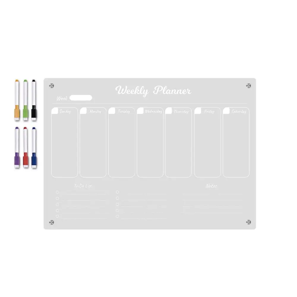 

Erasable 6 Markers Acrylic Erase Boards Clear Magnetic Monthly Calendar Memo Hanging Frameless Planning Note Board Fridge