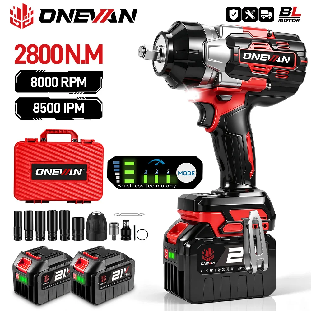 ONEVAN 2800N.M Chiave a percussione elettrica senza spazzole 1/2 pollici Chiave dinamometrica a batteria Trapano utensile elettrico per Makita 18V Batteria Pin