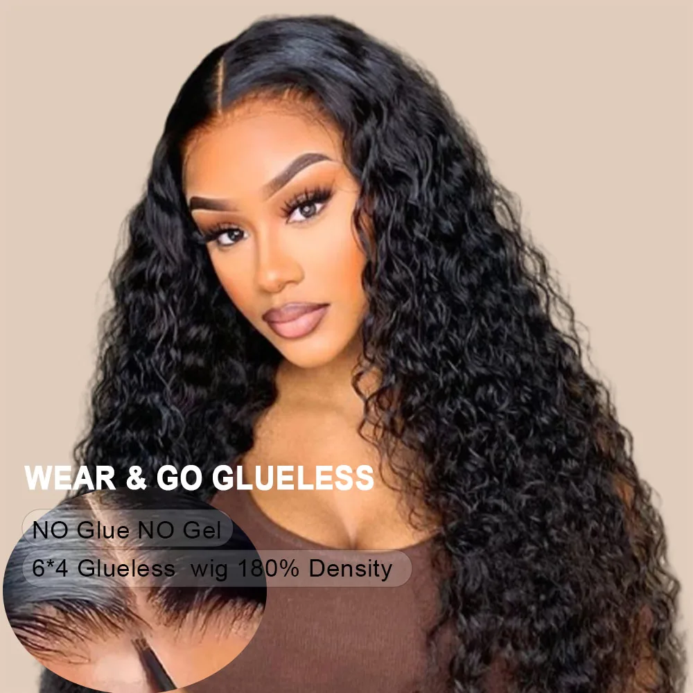 

6x4 Glueless Wig Deep Wave Lace Closure Wig Pre Plucked Ready To Go Wear And Go Glueless Human Hair Wigs Brazilian 8-28inch