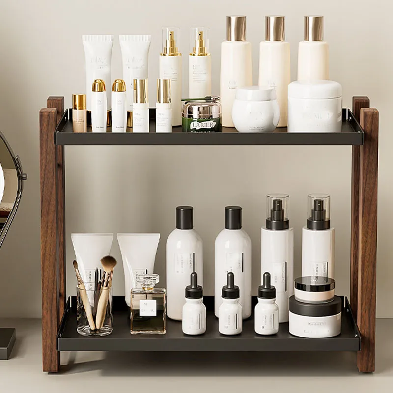

2-уровневая полка для хранения в ванной комнате, деревянный держатель для косметики, многоуровневый поднос, полка на столешницу для домашней кухни, ванной комнаты, комода, принадлежности