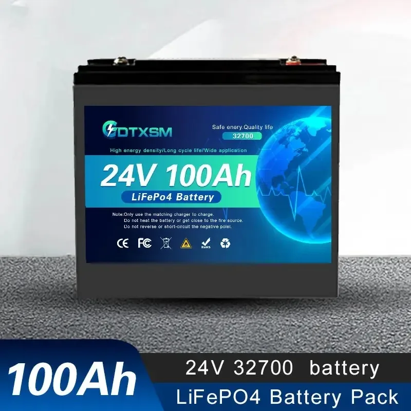 

100% 24V 100Ah-120Ah 32700 Lithium Iron Phosphate Battery Built-in 200A BMS Rechargeable Off-grid Solar Battery