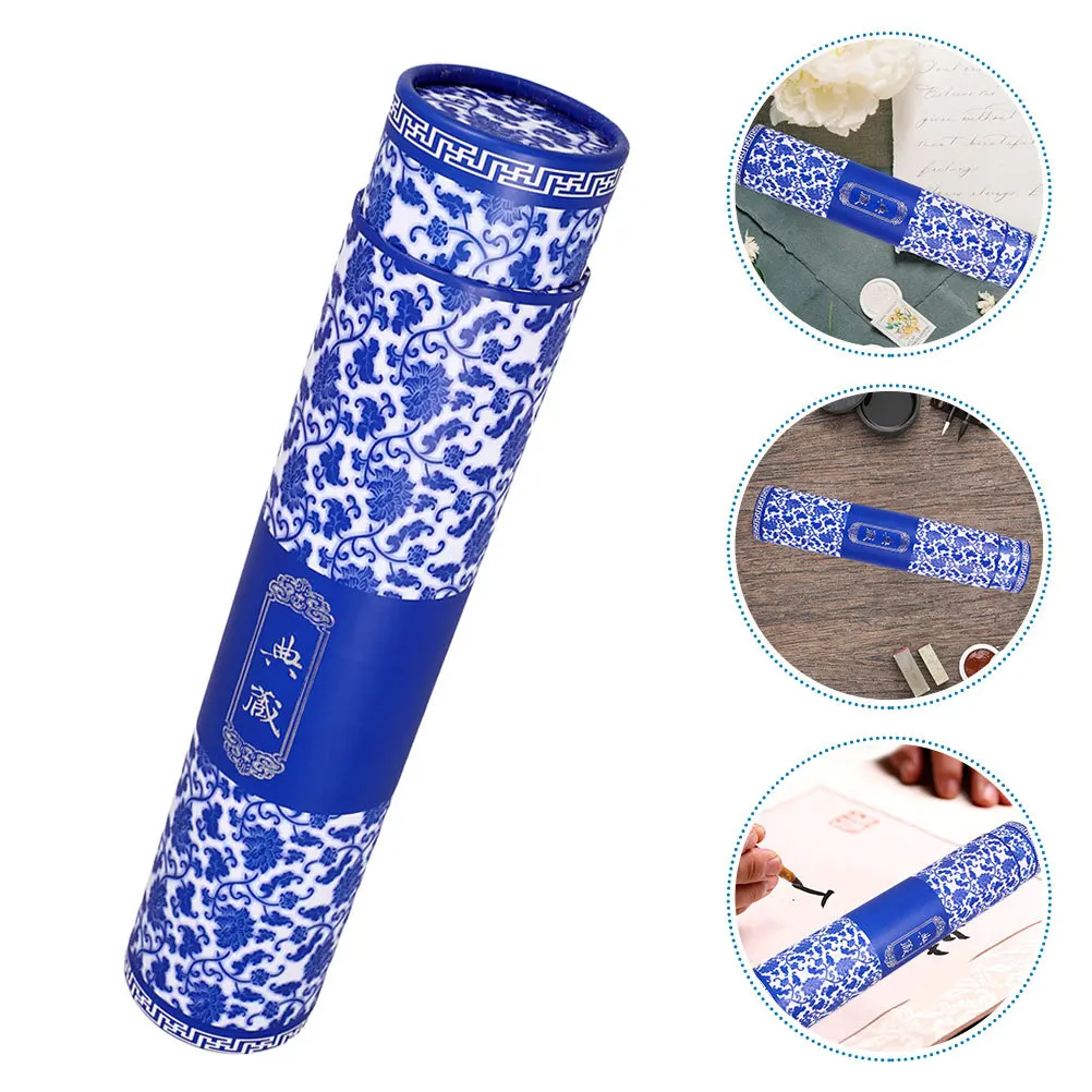 2 قطعة أنبوب تخزين فني من البورسلين الأزرق والأبيض قابل للتعديل لطلاء الخط ونقل تصغير أنبوب المستندات الصلب