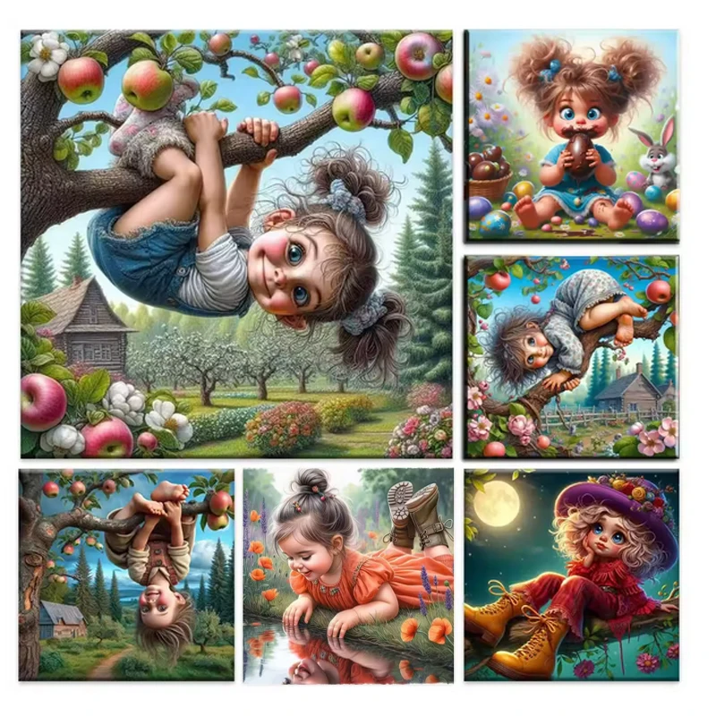 

Diamond Embroidery Soft Cute Little Girl Cross Stitch Full Square Round Mosaic Picture Of Rhinestone Handicraft Home Decoration