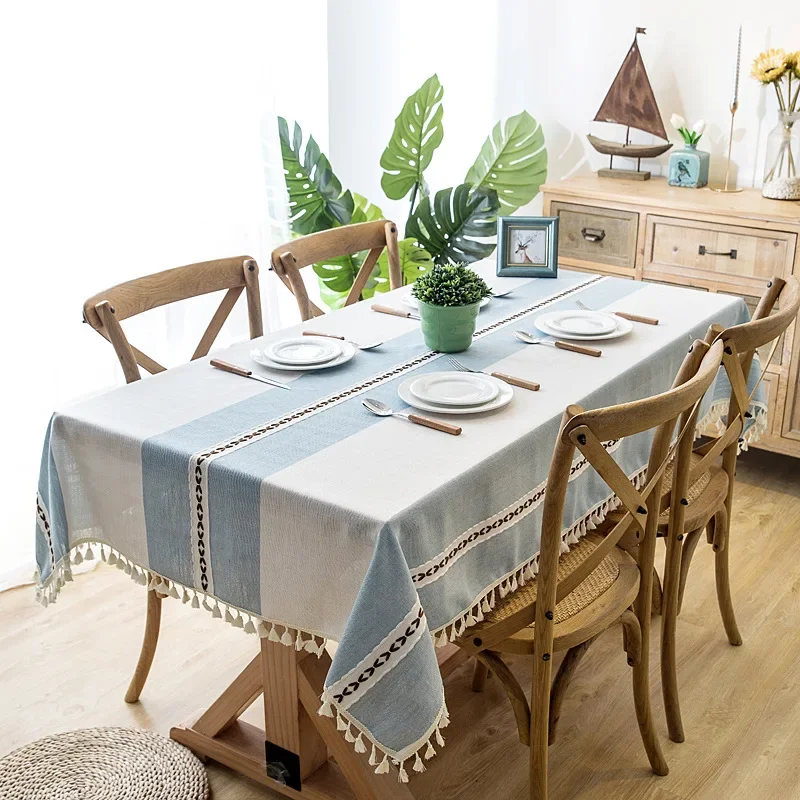 Europe Simple Tassel Jacquard Rectangular Tablecloth Striped Geometric Dining Table Coffee Table Tablecloth Home Decoration