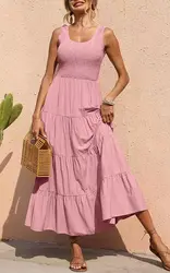 Vestido maxi de verão feminino, elegante vestido de festa longo, vestido de verão ruched, moda feminina, Linha A, Novo, 2023