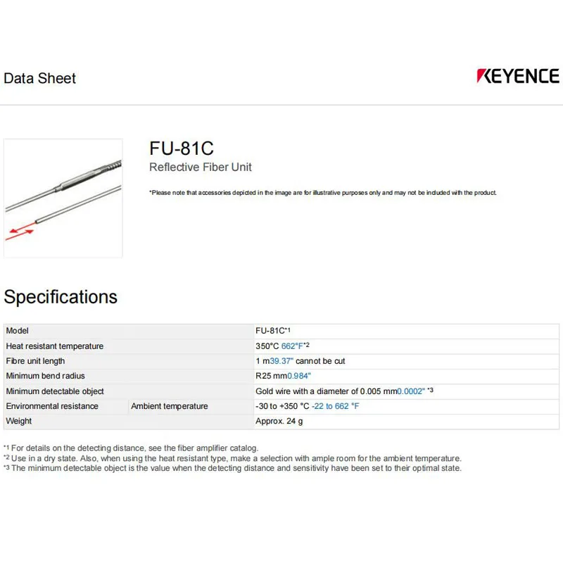FU-81C KEYENCE Fiber-optic sensor withstanding 400℃ high temperature,welcome to consult