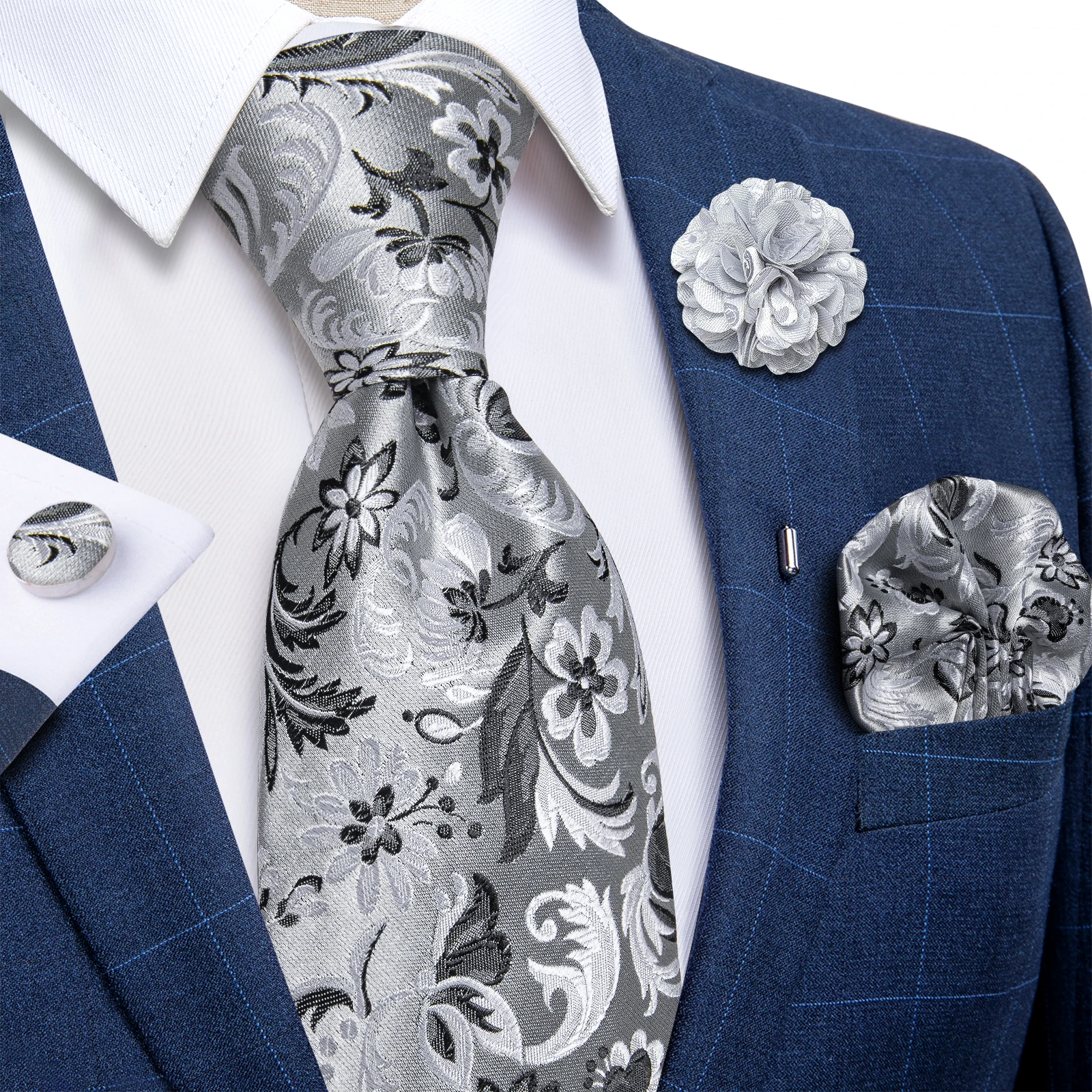 New Classic Green Blue Paisley Ties For Men Handkerchief Cufflinks Brooch Pin Wedding Accessories Men Gift Dropship