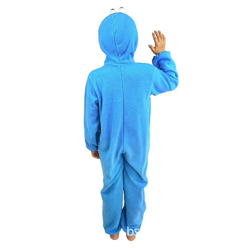 Anime Sesame Boy's Deluxe Cookie Monster Jumpsuit, Blue Plush Jumpsuit, Street Cookie, Toddler, Halloween, Carnival Party Costume, Childer