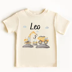 Excavator Shirt with Name Construction Digger Personalized Kids Short Sleeve Shirt Custom Name birthday Tee Natural Kids Shirts