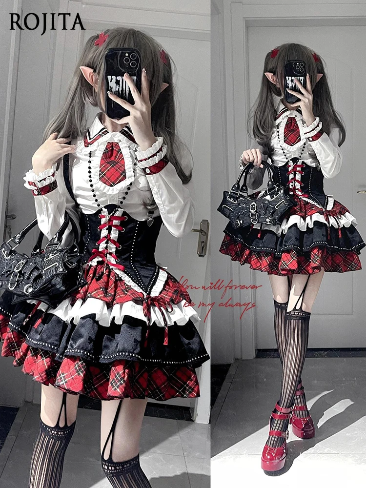 

Halloween Costume Hot Girl Lolita Strap Waist Shirt Puff Skirt Set Princess Dress Lolita Shirt + Strap Waist + Cake Skirt + Tie