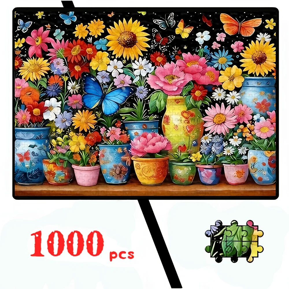 500/1000/1200/2000pcs Artistic Scenes Puzzle Collection, Sunflower/Town/Garden/Flowers, Premium Paper Jigsaw Gift for All Ages