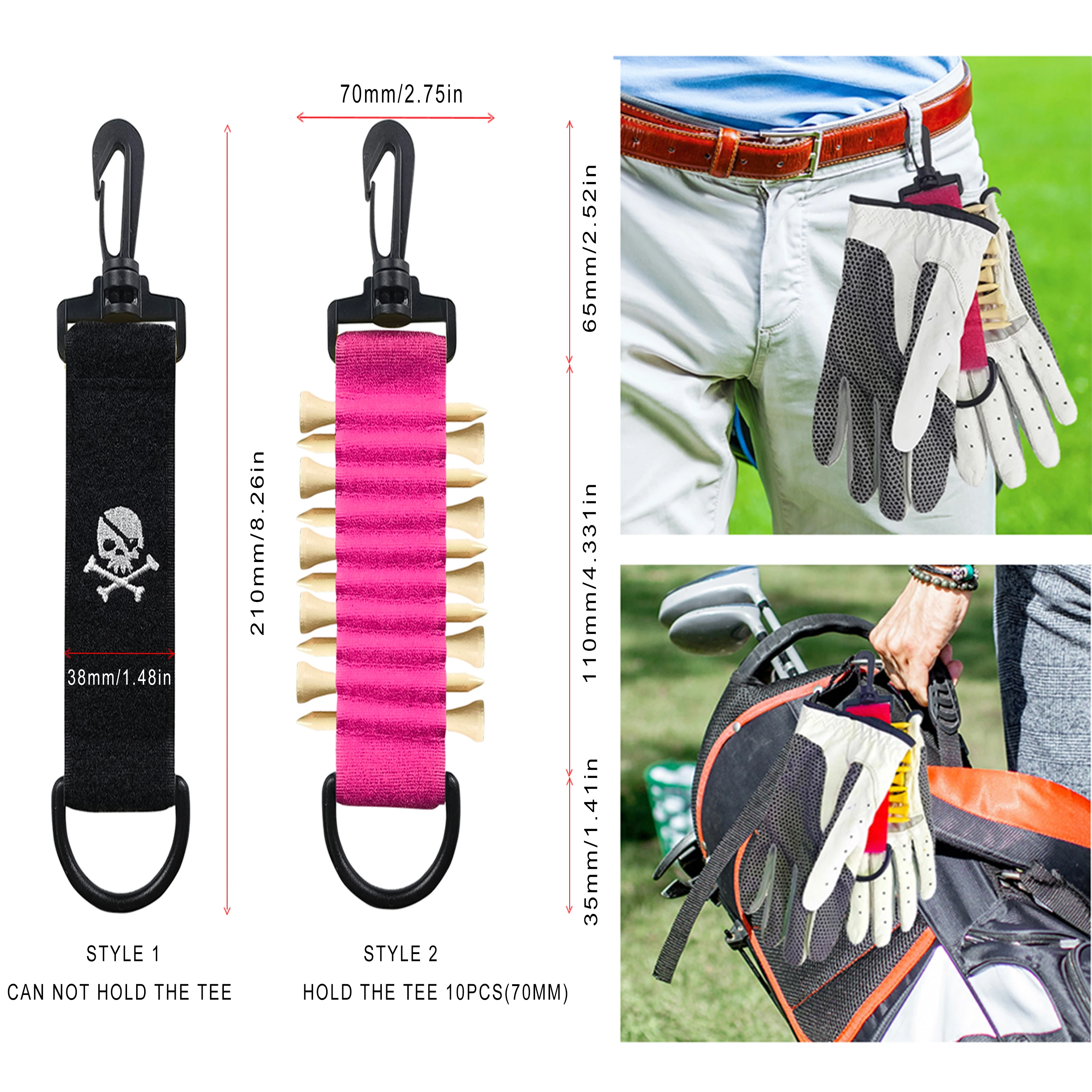 

Двусторонний держатель для гольф-клуба с волшебной лентой, портативная подставка для гольф-клуба с подвесным крючком, подходит для сумок и перчаток для гольфа