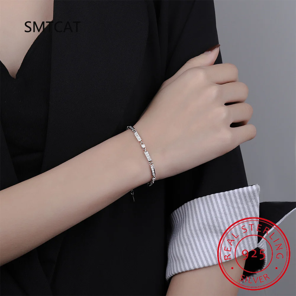 Luxury Real 925 Sterling Silver Fashion Simple Dazzling CZ Tennis Chain Bracelets For Women Wedding Fine S925 Jewelry DA1715