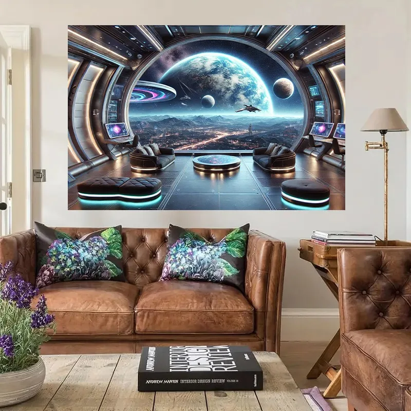 Futuristic Space Lounge Tapestry Galactic Living Experience Wall Decoration Background Cloth Bedroom Room Home Decoration