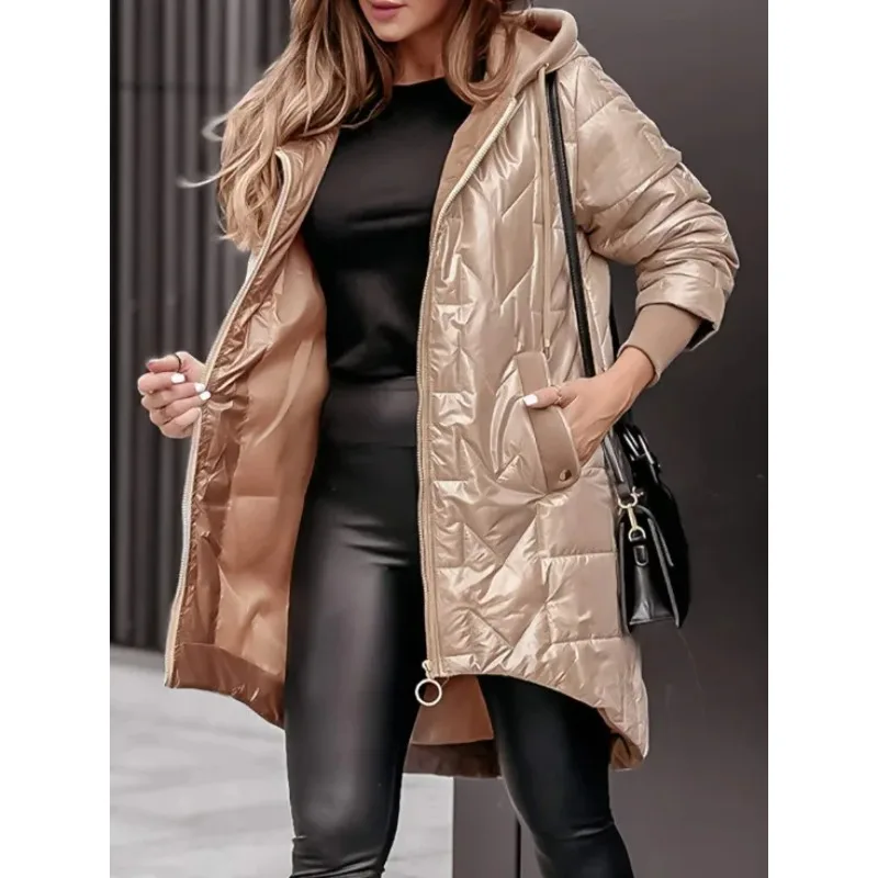 

Autumn Winter New Fashion Women's Casual Trendy Daily Simple Basic Long Sleeve Hooded Quilted Coats Female Clothes Parkas