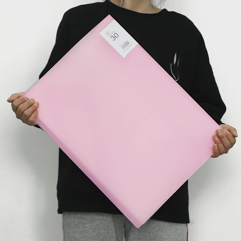 

A3 Candy Color Display Book PP Transparent Insert Page Folder 30 Pockets Student Artwork Album Exam Paper Storage Organizer