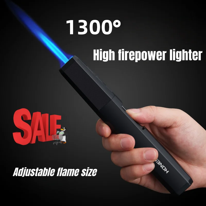 HONEST Metal 1300 ℃   Briquet torche haute puissance coupe-vent portable à flamme réglable, pistolet à flamme pour barbecue extérieur, camping, outil cadeau