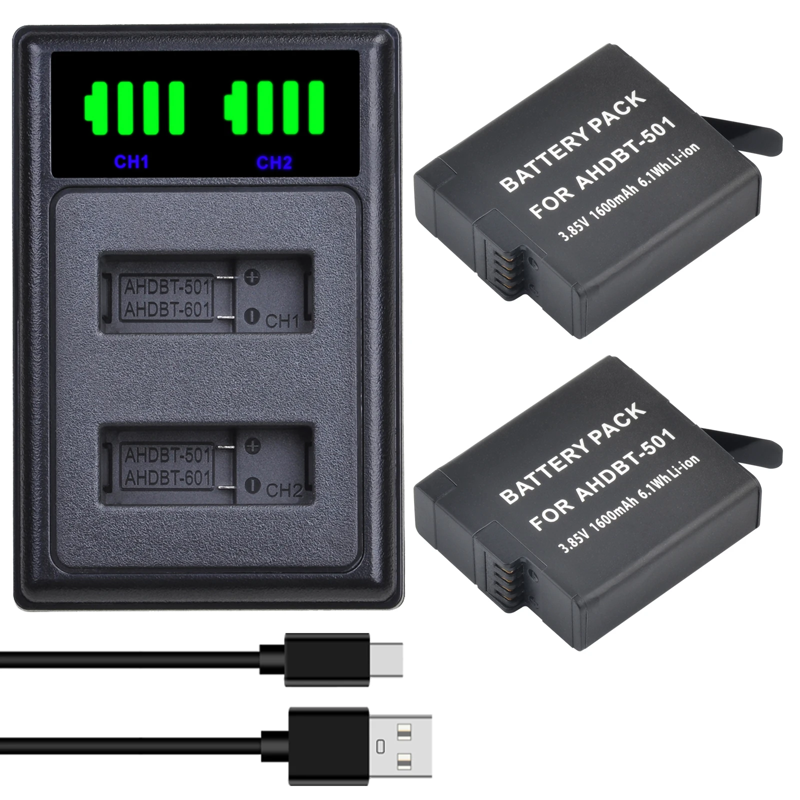 1600mAh AHDBT-501 Battery Pack AHDBT 501 Bateria for GoPro Hero 7 6 5 Black Sports Cam for Go Pro Hero7 Action Camera Accessory