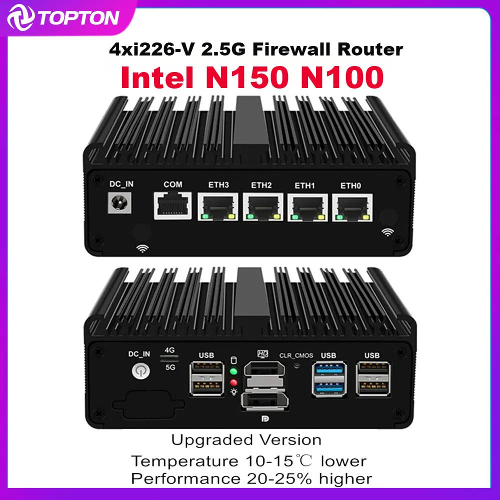 Fanless Mini PC Intel N150 N100 N4000 Firewall Router Verbeterde versie 4xi226-V 2.5G Solid Computer Proxmox pfSense OPNsense