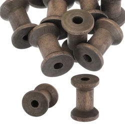 10Pcs Dark Brown Wooden Empty Spools Vintage Wood Sewing Thread Spool Natural Wire Weaving Bobbins for Crafts Embroidery