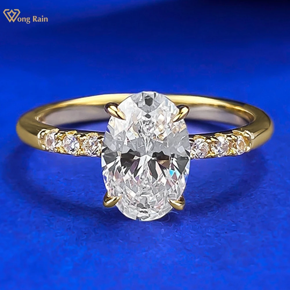 

Wong Rain 18K Gold Plated 925 Sterling Silver Oval Cut 6*9 MM Lab Sapphire Gemstone Rings Fine Jewelry Wedding Engagement Gifts