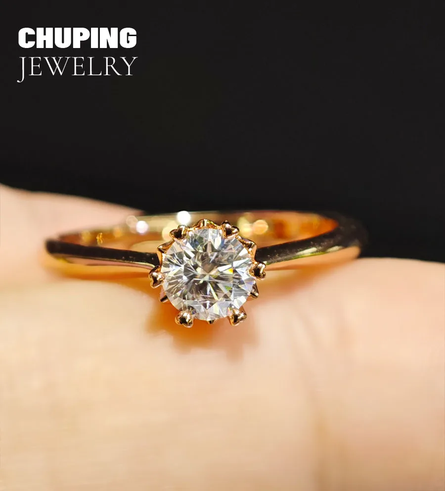 

Chu Ping Fine Jewelry Lab Synthetic Moissanite Rose Gold-Plated Ring Simple and Elegant for the Wedding or Anniversary Gift