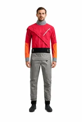 LKVER Kayak Dry Suit for Men 3-layer Waterproof Breathable Fabric With Latex Gasket on Neck and Wrist White Water River Pending