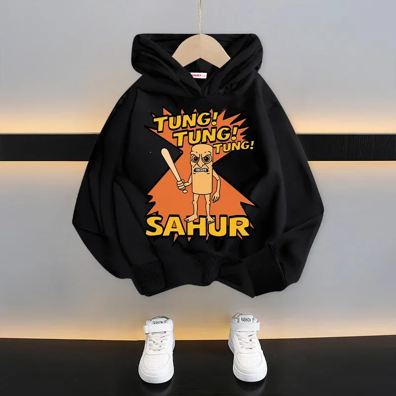 Italian Brainrot Kinder-Kapuzenpullover, lustige Cartoon-Grafik, dünne Sweatshirts, Tung Tungtung Sahur Casuals, lange Ärmel, Oberteile, Jungenkleidung – Detail 4