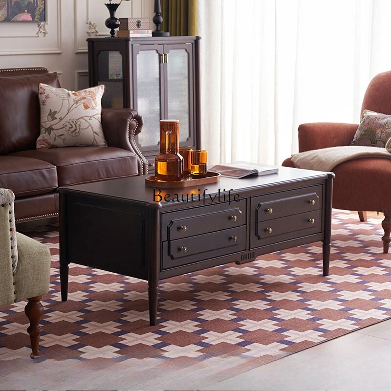 

Retro American solid wood coffee table living room drawer coffee table