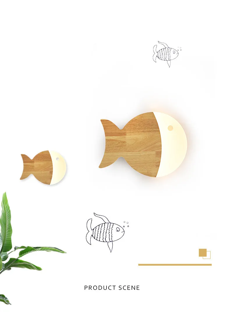 

Nordic LED Wall Light with Creative Oak Fish Design for Modern and Minimalist Boys, Girls, Kids Room, Bedroom and Bedside Decor