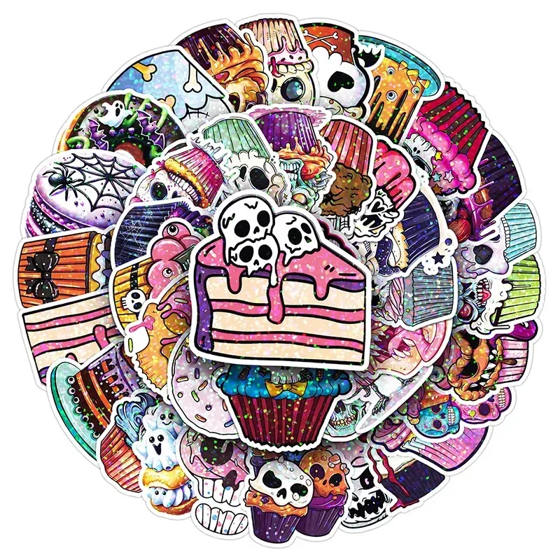 50PCS Laser Style Halloween Cake Doodle Skull Pumpkin Head Decorative Luggage Refrigerator Laptop Waterproof Stickers Kids Toy