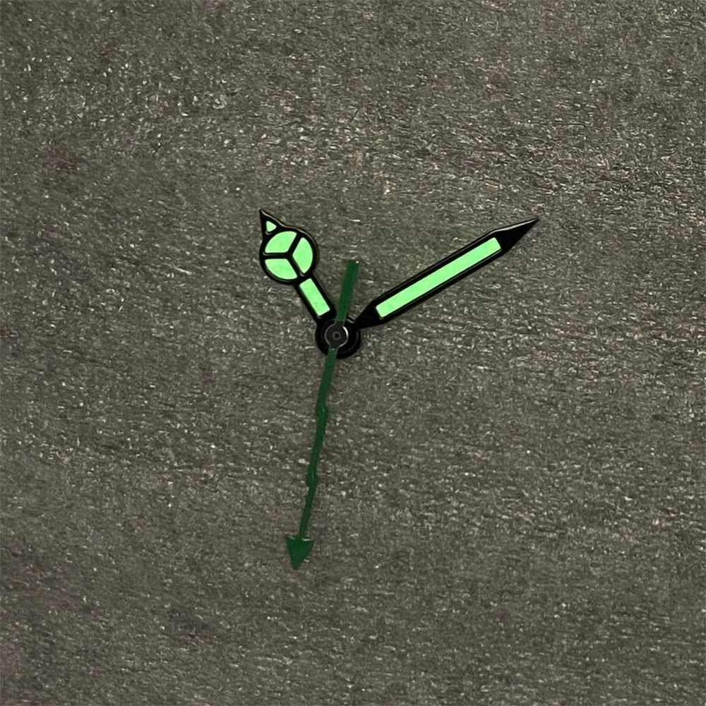Aguja de reloj luminosa verde adecuada para NH35 NH36 4R 7S, puntero de movimiento, borde negro, blanco, tres pines