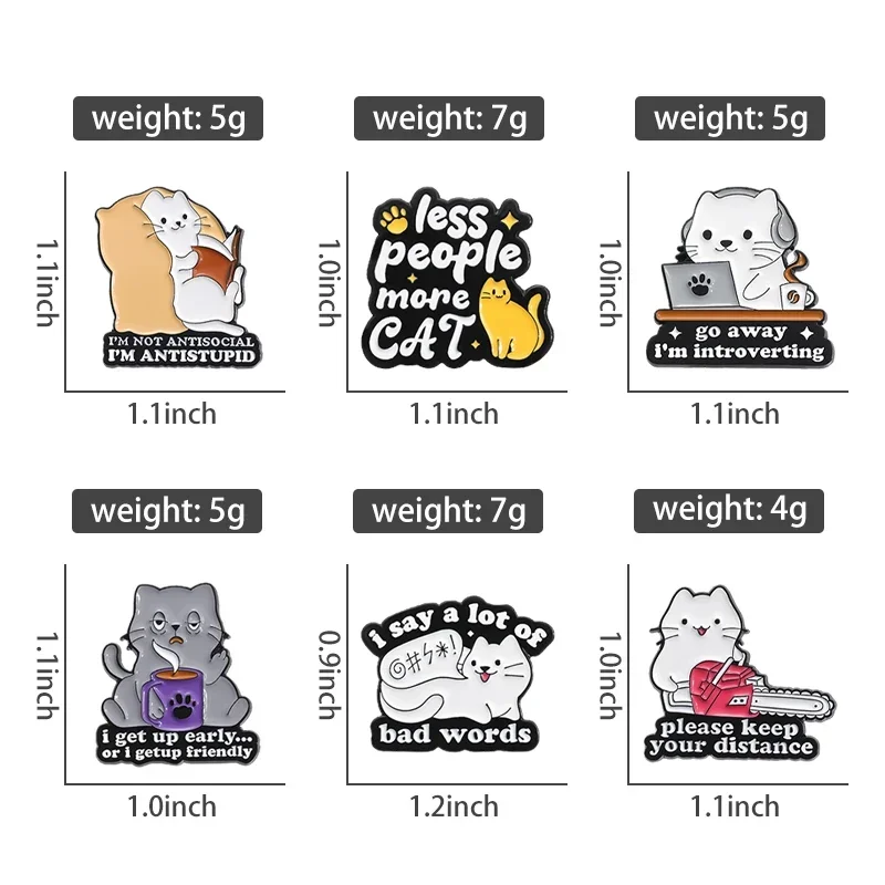 Cute Chainsaw Cat Enamel Pins Custom Please Keep Your Distance Brooches Lapel Badges Animal Jewelry Gift for Friends