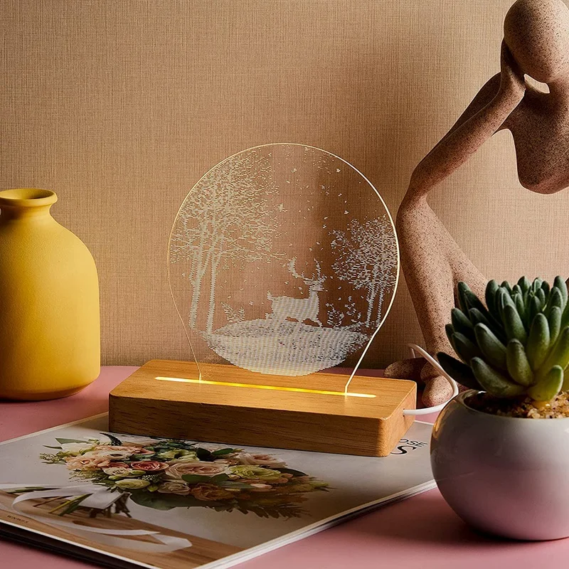 Base de luz rectangular de madera, base de madera, base de luz LED de madera, soporte de exhibición giratorio, base de lámpara