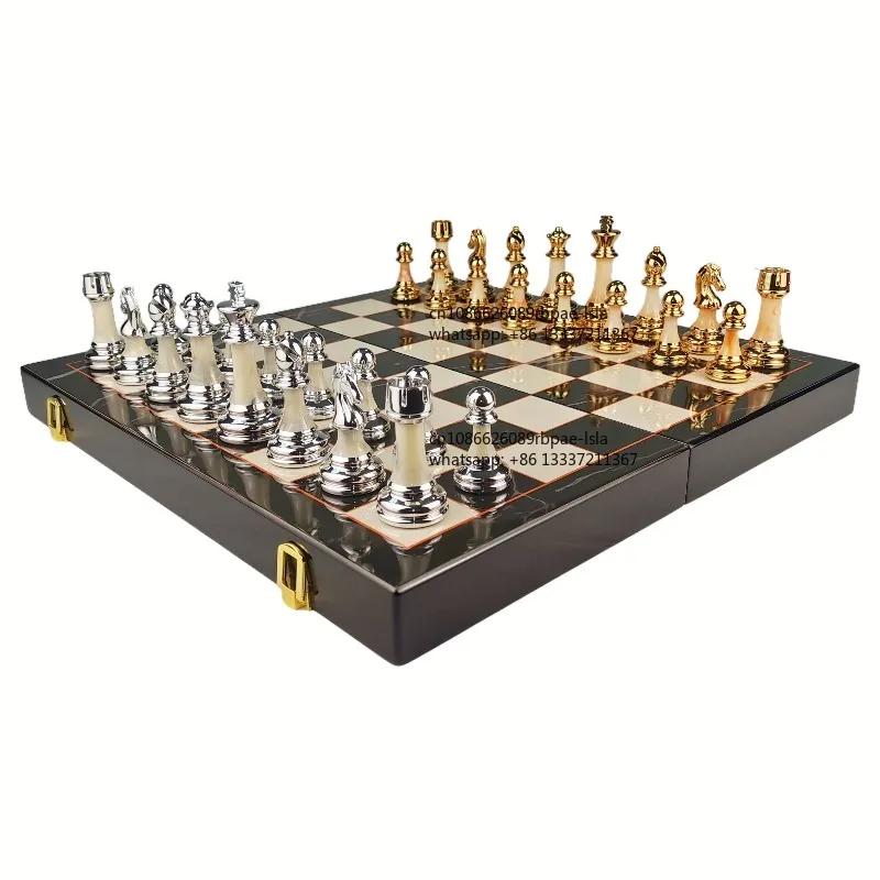 Good Quality Factory Custom 16.5 Inch 42cm Wooden Marble Pattern Chess Box Board Set Luxury Foldable Chess Table Indoor