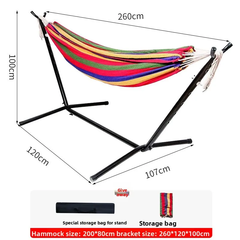 Outdoor Leisure Hammock Camping Hammock Portable Single Bracket Hammock Cotton Rope Anti-rollover Hammock with Stand image 6