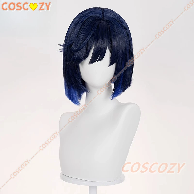 Genshin Impact Yelan Tranquil Banquet Cosplay perruque nouvelle peau bleu foncé cheveux courts fête d'halloween pour femmes filles Festival accessoires