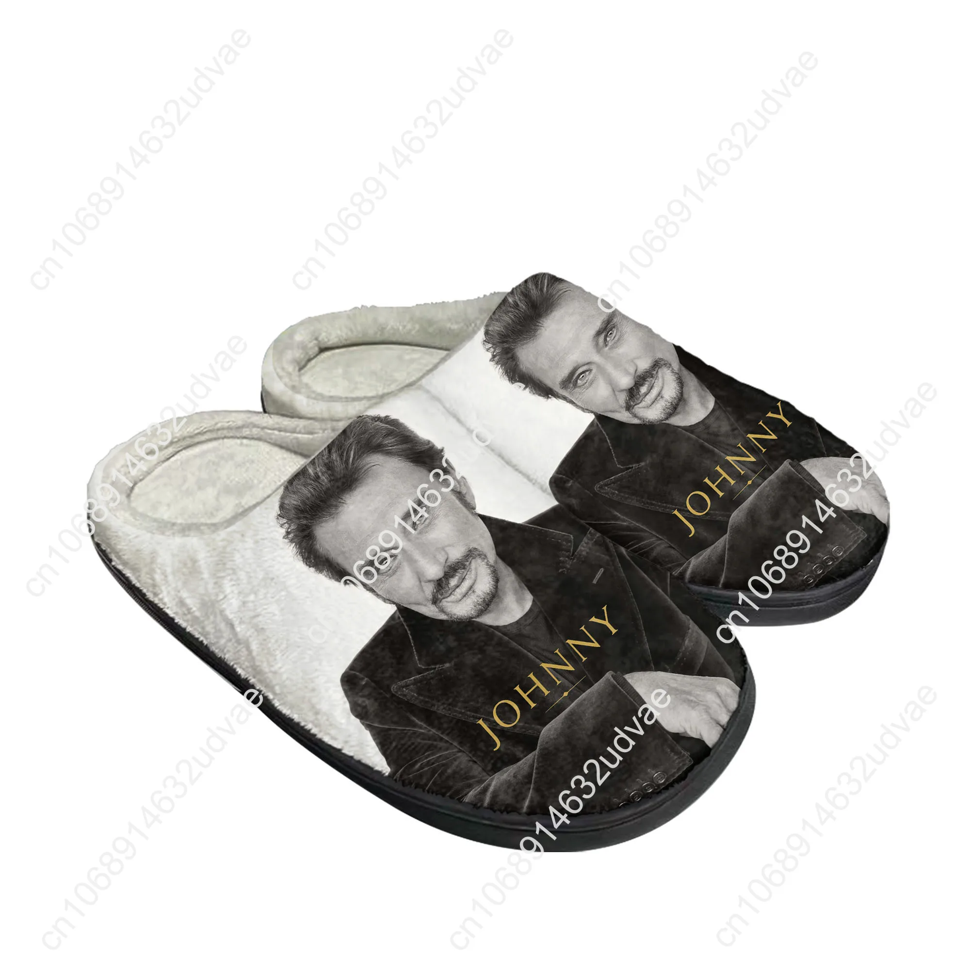 Johnny Hallyday Cotton Slippers Mens Womens Rock Band Music Fans Keep Warm Shoes Home Plush Bedroom Footwear Custom Made Slipper