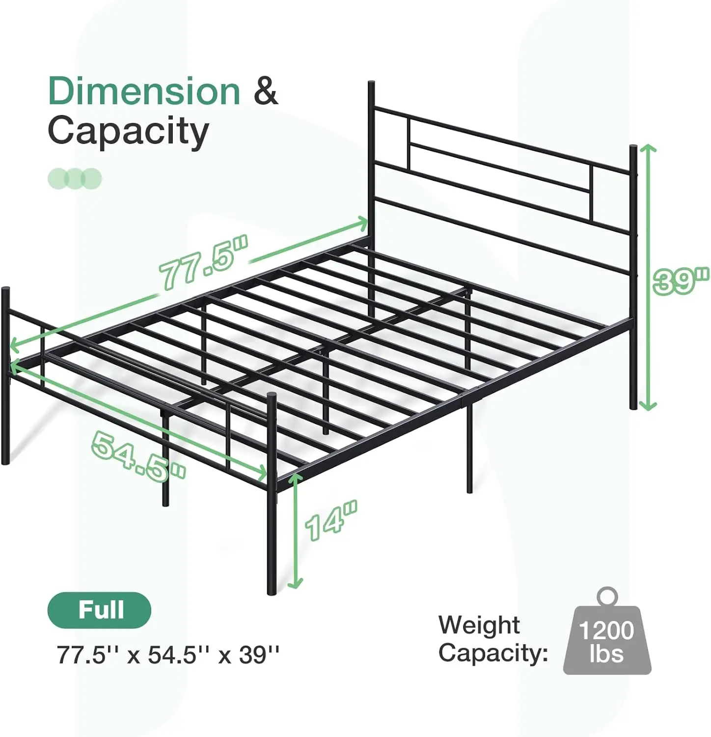 Full Size Bed Frame with Headboard and Footboard, 14 Inch Metal Platform Bed Frame, Under Bed Storage, Strong Metal Slat