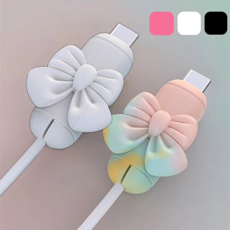 USB Type-C Cute Bowknot Soft Silicone Data Cable Protector For Samsung Xiaomi Kawaii Type C Charger Cord Anti-Break Sleeve Shell