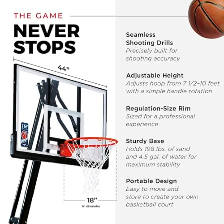 Portable Basketball Hoop for Indoor and Outdoor Use Steel Frame, Black Finish, Adjustable Height and Quick-Release Base view 3