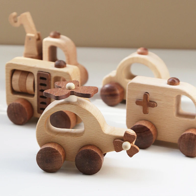 Lacquer Free Beech Wood Children's Puzzle Early Education Toy Set, Rescue Series Car Airplane Solid Wood Toys,XT258