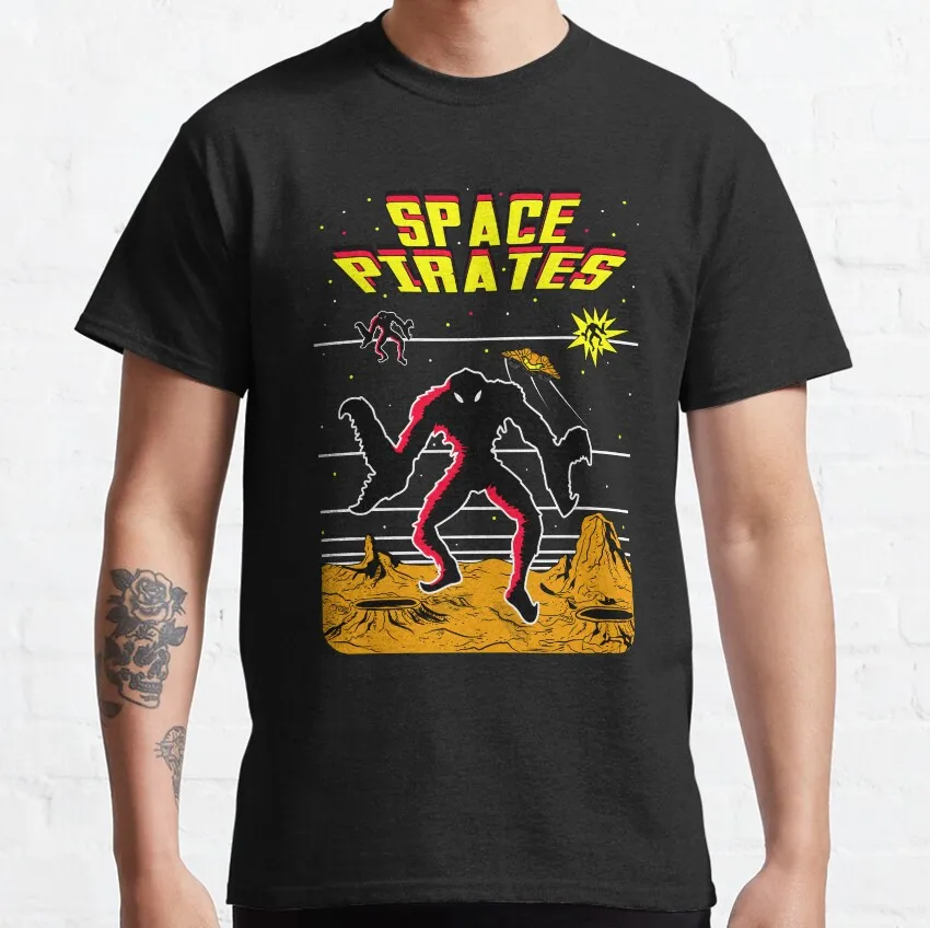 SPACE PIRATES 80s Vintage 8-Bits Aliens Game Space Invaders Arcade Galaga Gift T-shirt for gamer 100% cotton US Size Tee S-6XL